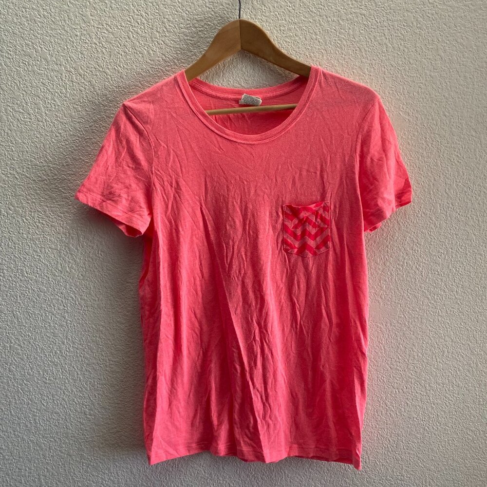 PINK Victoria's Secret Chest Pocket T-Shirt Pink Orange Color Size Small